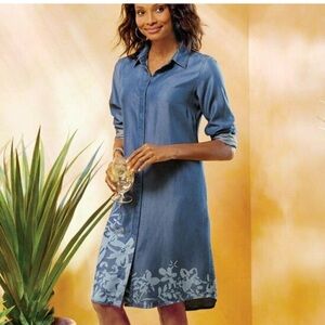 Soft Surroundings Mini Blue Chambray Button Down Dress